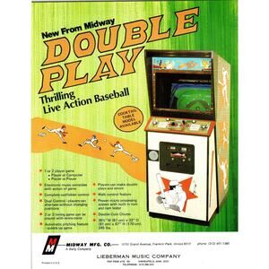 Midway Double Play 1977 Arcade Game Flyer Thrilling Live Action Baseball